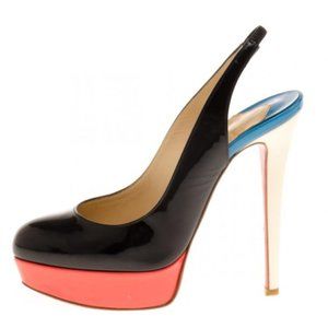 RARE Christian Louboutin Tri Color Bianca Slingback Platform Heels Sz 40.5 10.5